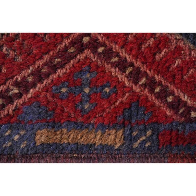 Hand Knotted Oriental 100% Wool Carpet Traditional Tribal Navy Blue & Blues Balouch Runner Rug - 7' 11'' X 1' 10''