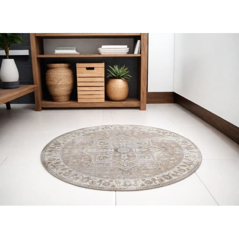 Laway Power Loomed Distressed Geometric Floral Low Pile Area Rug By HomeRoots - 63' X '63' X '0.25