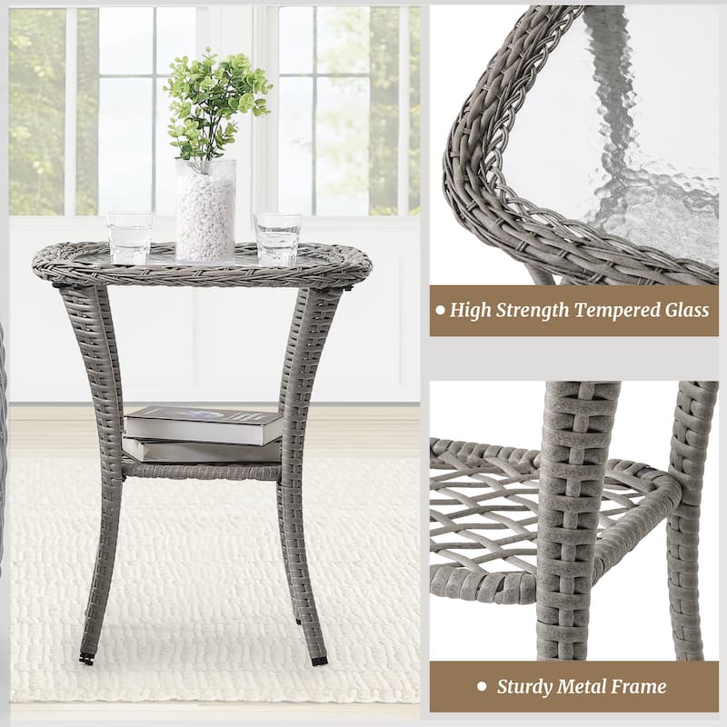 COZYMAN Outdoor Patio 3-Piece Wicker Conversation Set Swivel Rocking Chat Chairs