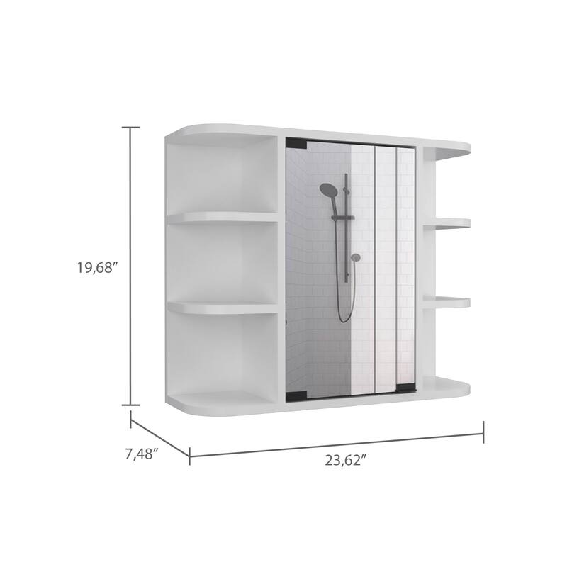Medicine Cabinet with Six External Shelves, Mirror Panel Door, and Three Internal Shelves for Storage