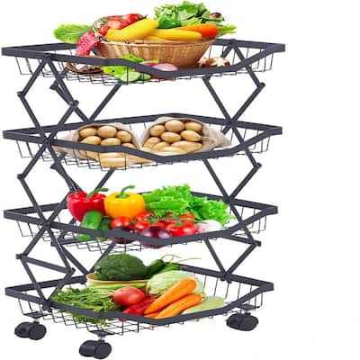 4 Tier Fruit Basket for Kitchen Stackable Metal Wire Fruit Vegetable Basket - 13.78"D x 10.63"W x 29.53"H