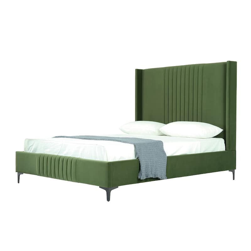 Manhattan Comfort Promenade Mid-Century Modern Velvet Upholstered Bed