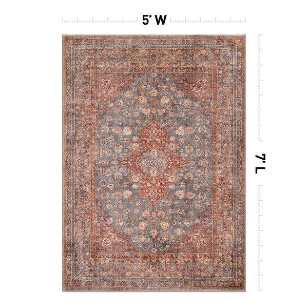 dimension image slide 3 of 27, Traditional Flat Pile Washable Rug – Pet Friendly, Non-Slip, Ideal for Living Room, Entryway, or Bedroom