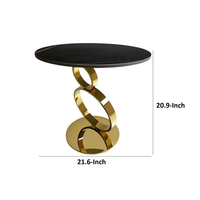 21.6 in. Black and Gold Round Metal End Table, Sturdy Build End Side Table for Living Rooms