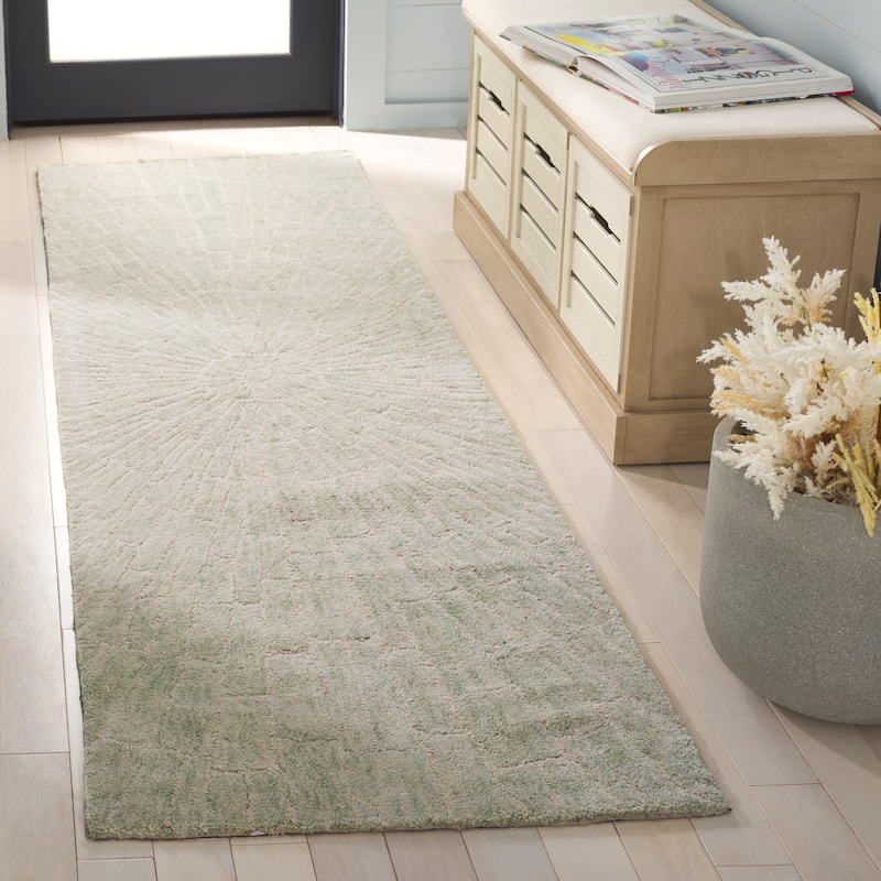 SAFAVIEH Handmade Marquee Bozdana Contemporary Wool Rug - 2'3" x 8' Runner - Light Green Beige