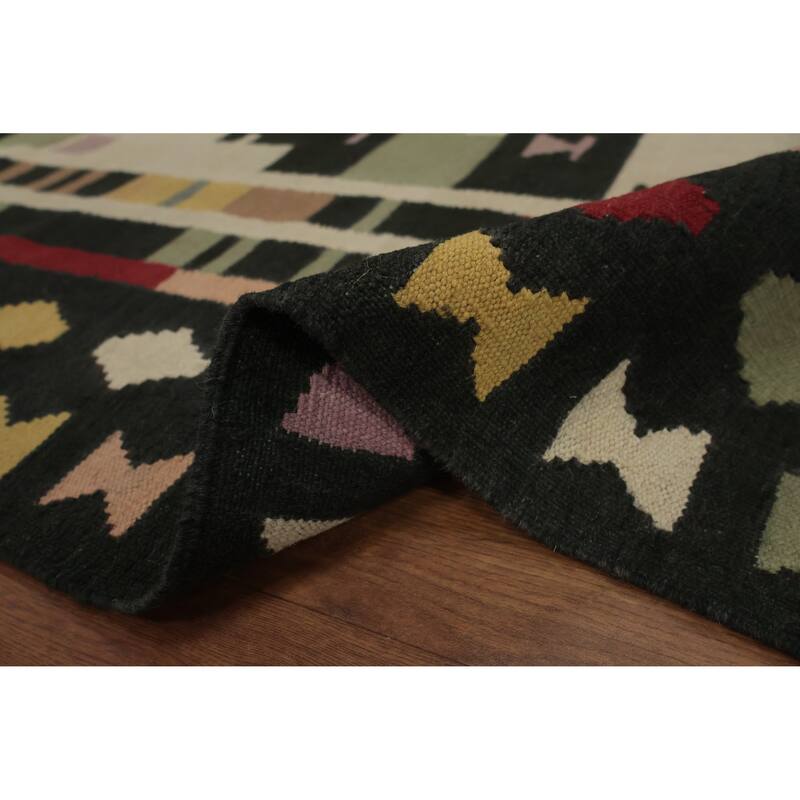 Hand Woven Oriental 100% Wool Carpet Southwestern Tribal Multi-Colored Kilim Runner Rug - 12' 3'' X 4' 4''