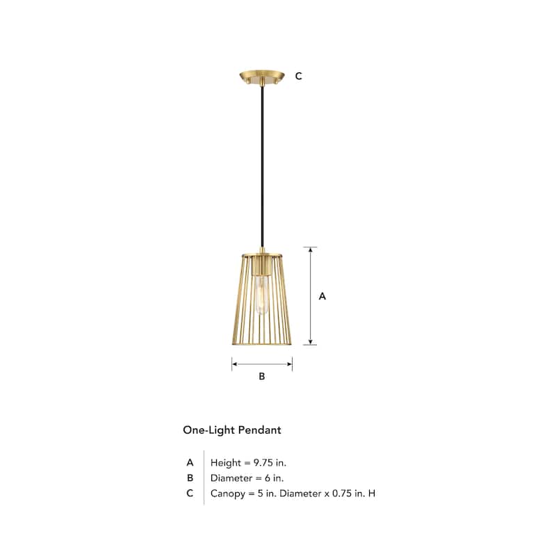 Liana 60 Watt 1-Light Brushed Gold Glam Pendant Light with Wire Cage Shade - 9.75