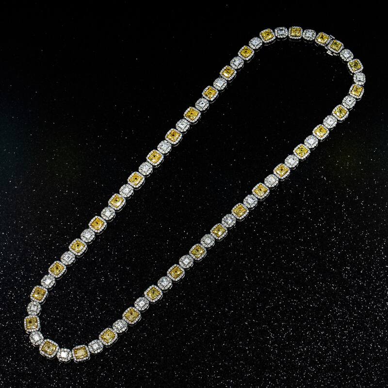 House Of Leon 14K White Gold Canary Yellow Diamond Square Link Chain 28.72ct
