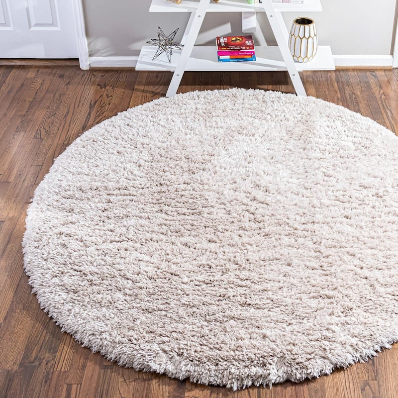 Shag Arum Shag Collection Area Rug - 6' Round - Linen