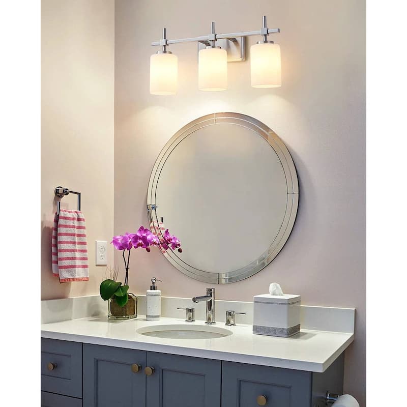Jasper Brushed Nickel Frosted Glass 3-Light Bathroom Vanity Light