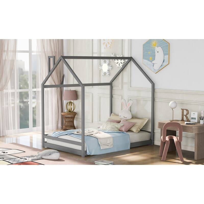 Full House Bed with Roof Design, Safe and Fun Sleeping Space for Kids