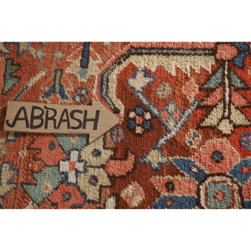 Hand Knotted Oriental 100% Wool Carpet Traditional Geometric Oranges & Rust Heriz (serapi) Area Rug - 11' 10'' X 9' 5''
