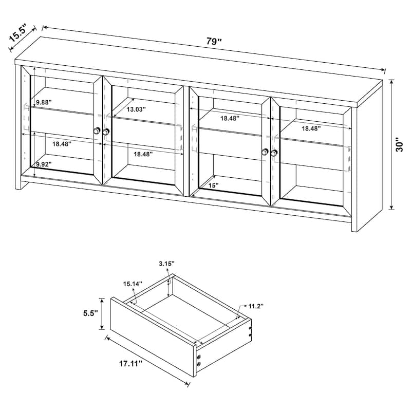 Denison 79-Inch 4-Door TV Stand Media Console Black