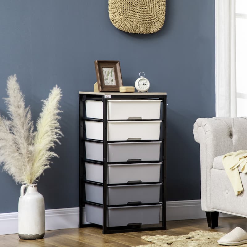 HOMCOM Dresser for Bedroom, 6 Drawer Dresser, Chest of Drawers with Steel Frame for Bedroom, Living Room