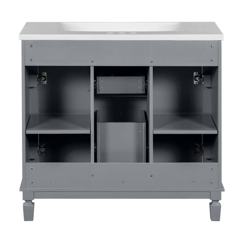36" Bathroom Vanity with Mirror Cabinet, Ceramic Sink, Black Storage Cabinet with Soft-Close Doors & Drawers
