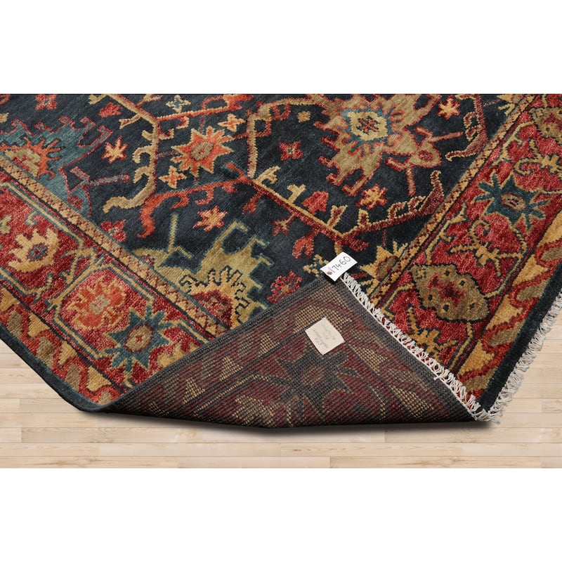 Hand Knotted Arts & Craft Blue Turkish Oushak Wool Traditional Area Rug
