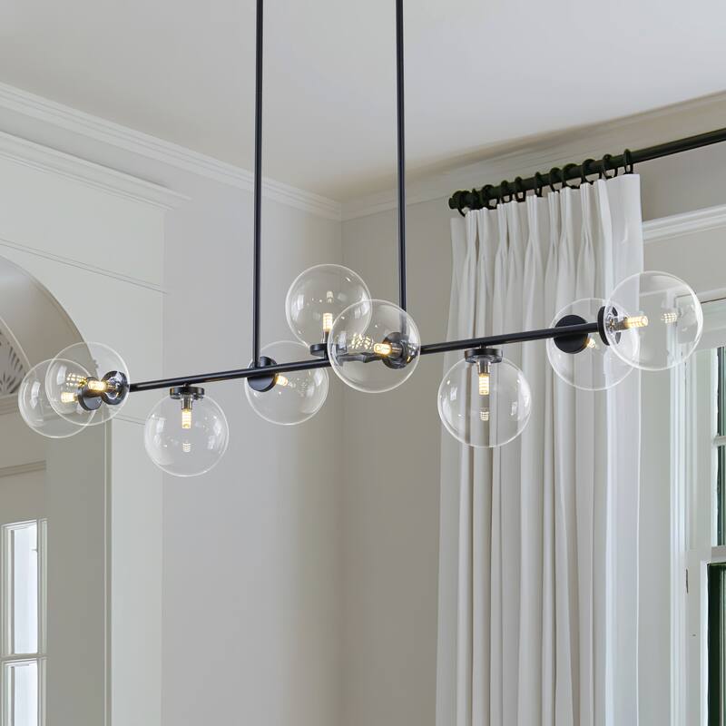 Starsky 9-Light Kitchen Island Linear Chandelier with Globe Bubble - Clear Bubble