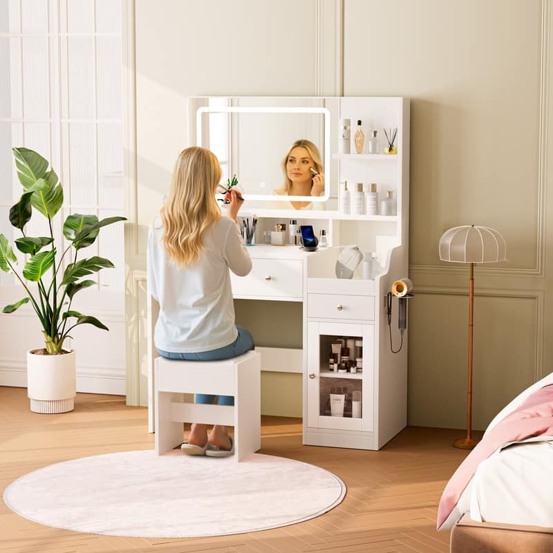 Modern Vanity Sets(1+1) with Smart LED Mirror,Large Storage,MDF Construction