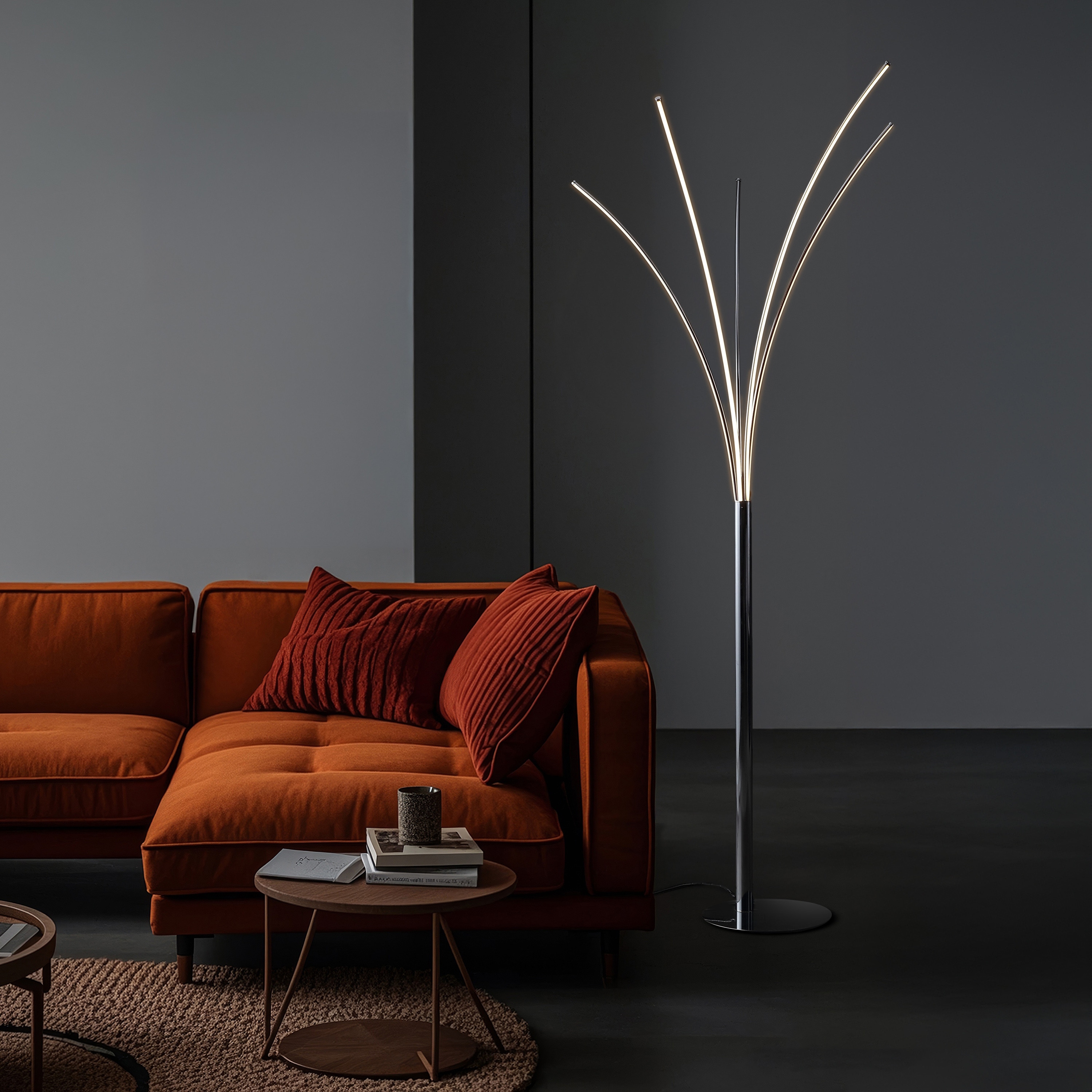 JONATHAN Y Dante 71" Modern Minimalist Metal 5-Branch Arc Dimmable Integrated LED Floor Lamp with Remote Control, Chrome