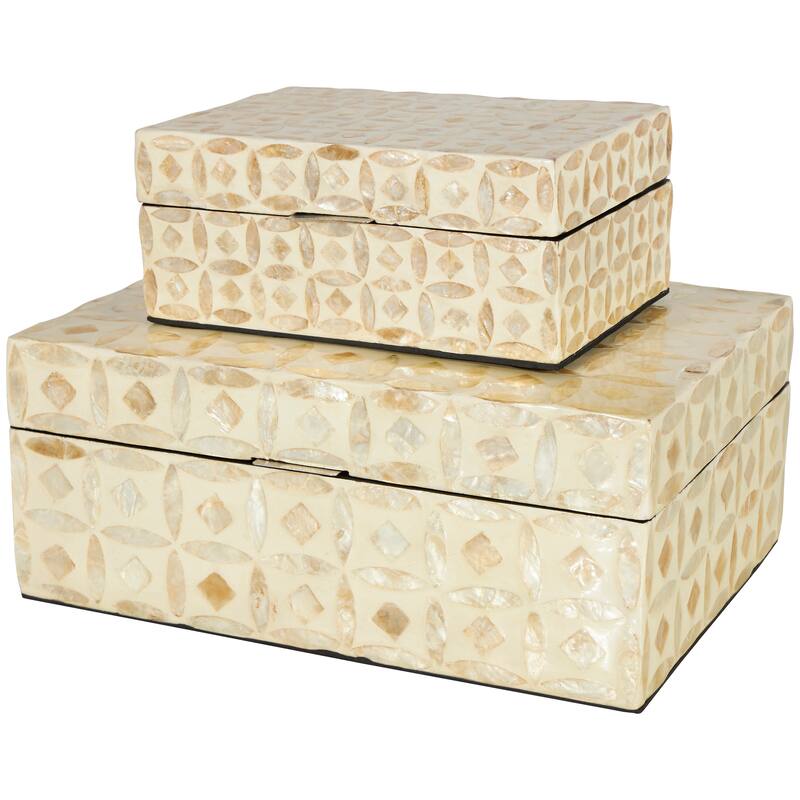 Mother of Pearl Handmade Geometric Box with Hinged Lid (Set of 2)