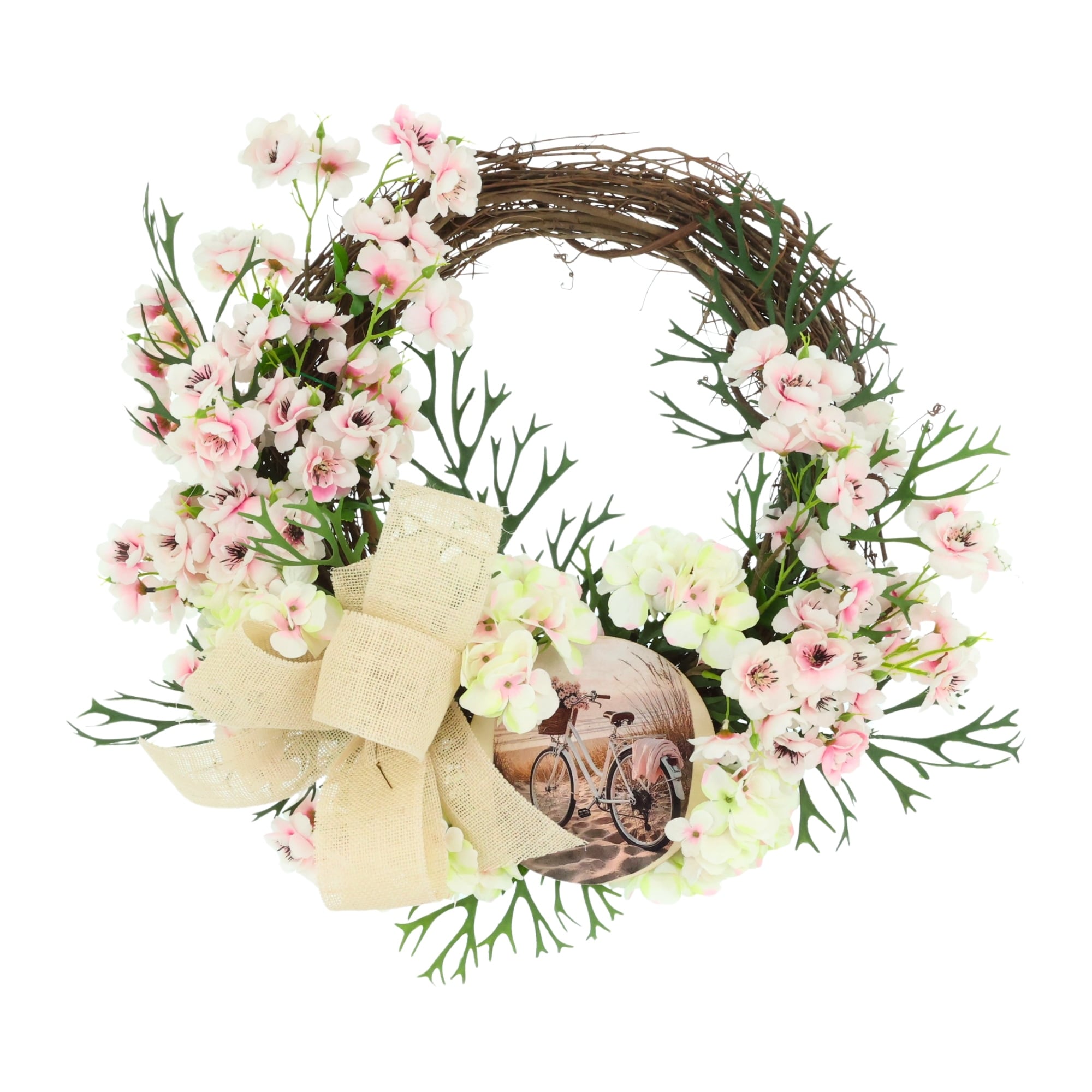 28" Wreath with Cherry Blossoms, Hydrangeas and Bow