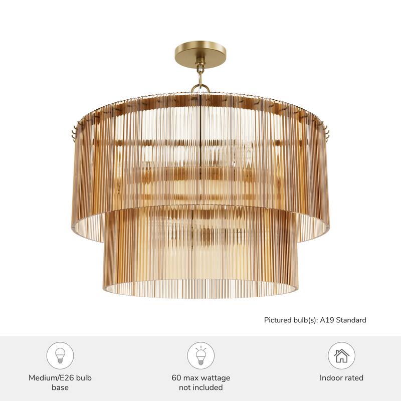 Hunter + Jasmine Roth Ontario Ribbed Glass Pendant Chandelier - Foyer, Dining Room, Kitchen Table or Island - Transitional, Glam