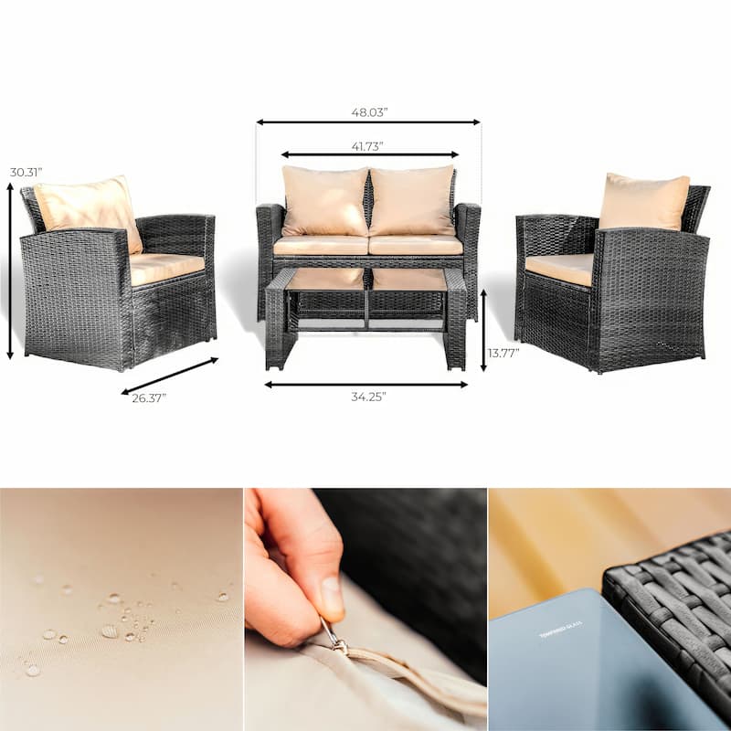 Empyrean 4 Piece Premium Patio Furniture Wicker Conversation Set