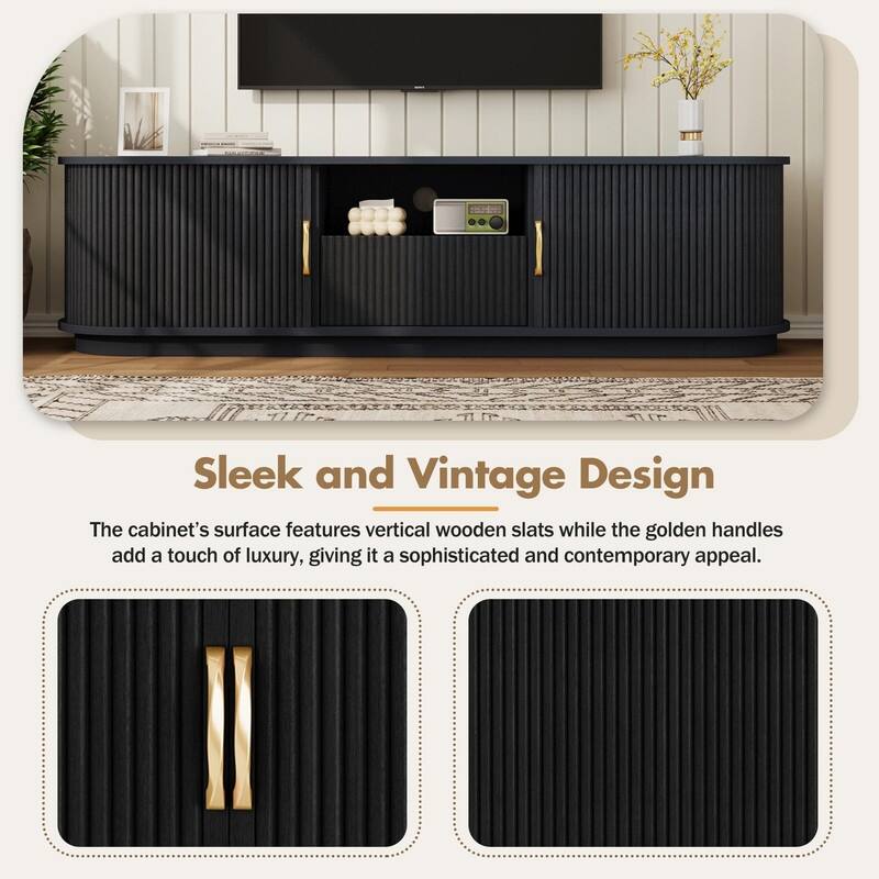 Vintage Rustic TV Stand for TVs up to 75", Sliding Slatted Wood Doors