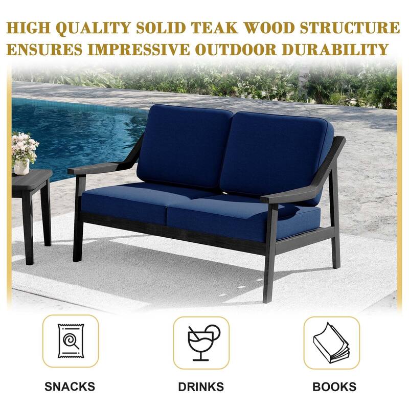 Outdoor Teak Wood Slat Back Patio Loveseat Sofa