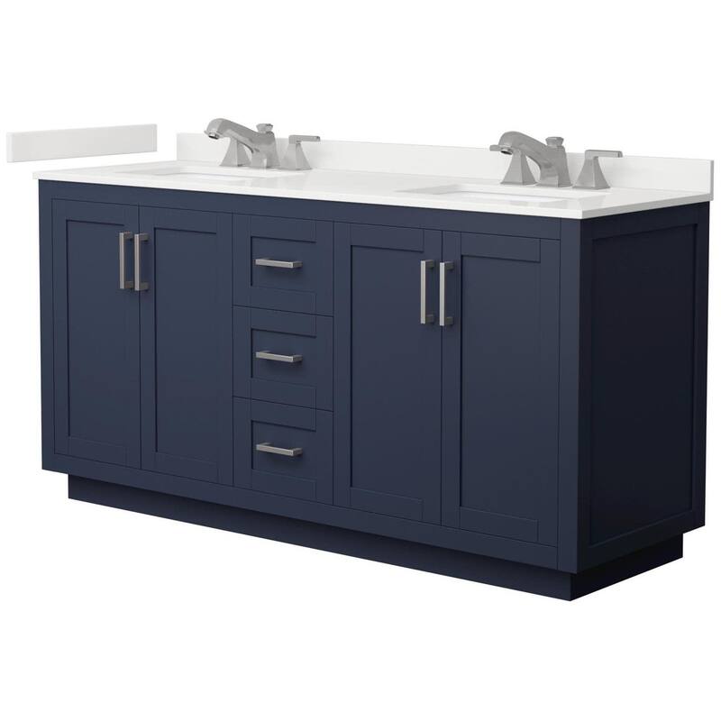 Wyndham Collection WCF292966D-QTZ-US3MXX Miranda 66" Free Standing - Dark Blue / White Quartz Top / Brushed Nickel