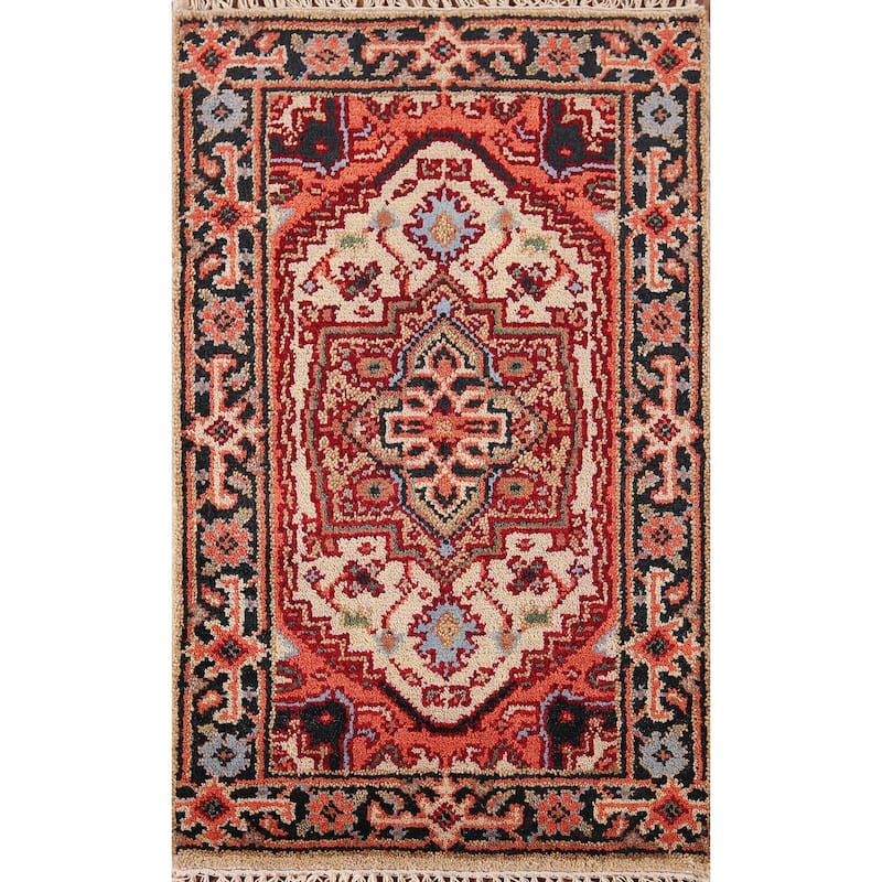 Geometric Heriz Serapi Indian Rug Handmade Traditional Wool Carpet - 2'0" x 3'0"