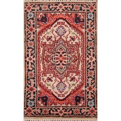 Geometric Heriz Serapi Indian Rug Handmade Traditional Wool Carpet - 2'0" x 3'0"