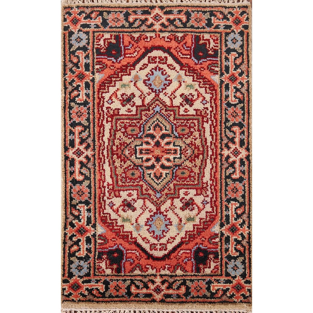 Geometric Heriz Serapi Indian Rug Handmade Traditional Wool Carpet - 2'0" x 3'0"