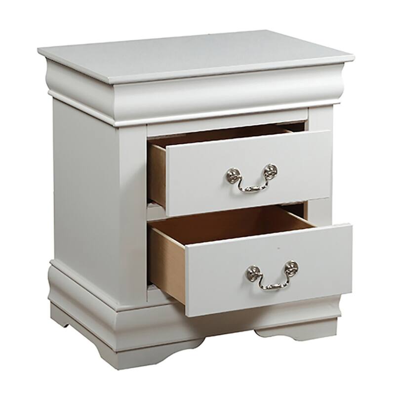 Classic White 2-Drawer Nightstand with Nickel Handles, Space-Saving Design