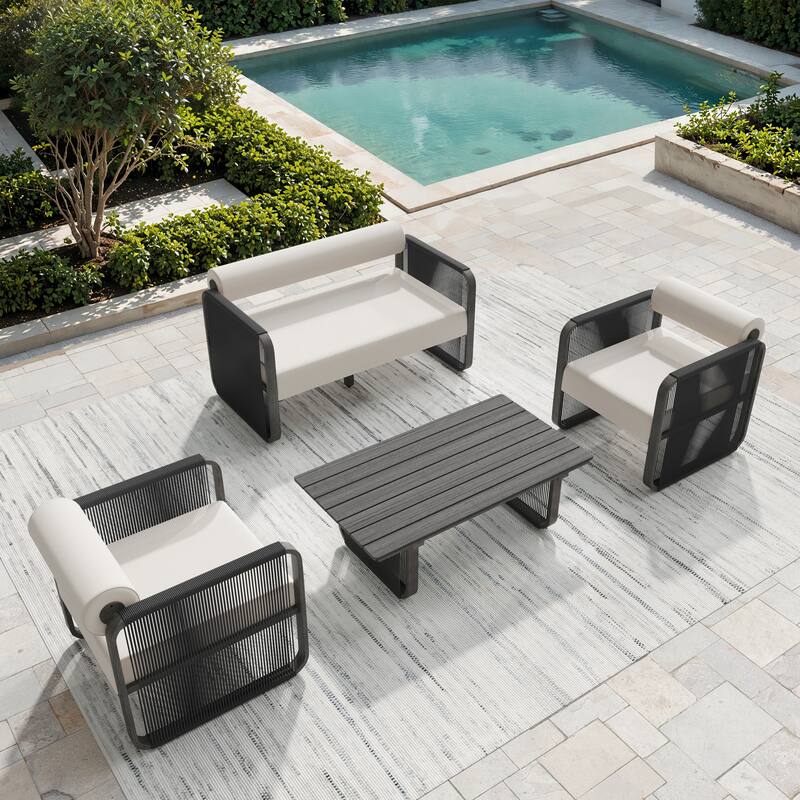 Corvus Kenya 4-Piece Modern Outdoor Sunbrella Rope Patio Conversation Set