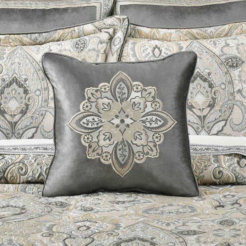 J. Queen New York Annabelle 18" Square Embellished Decorative Throw Pillow - Accent - Polyester - Silver