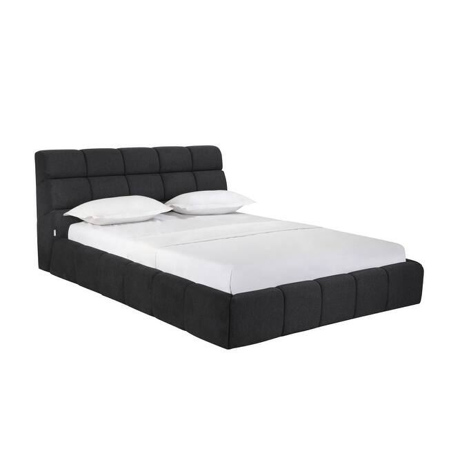 HomeRoots Dark Gray Tufted Linen Blend Upholstered Queen Bed Frame