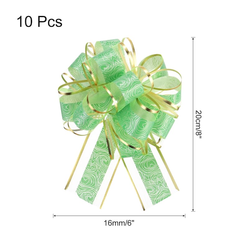 10pcs Large Pull Bow Gift Wrapping Bows Ribbon Organza for Wedding - Green - 6 Inch