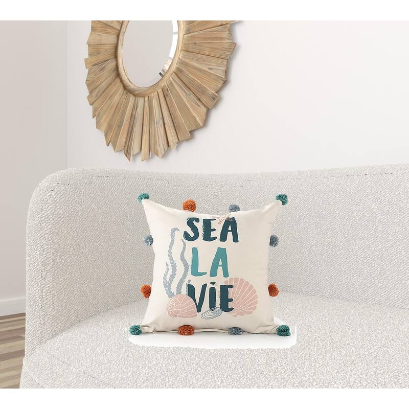 HomeRoots 20" X 20" Blue Orange And Off-White Polyester Tropical Zippered Pillow