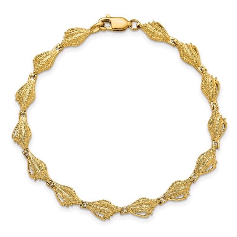 Curata 14k Yellow Gold Mini Conch Shell Link Open Side Bracelet 7.25 Inch
