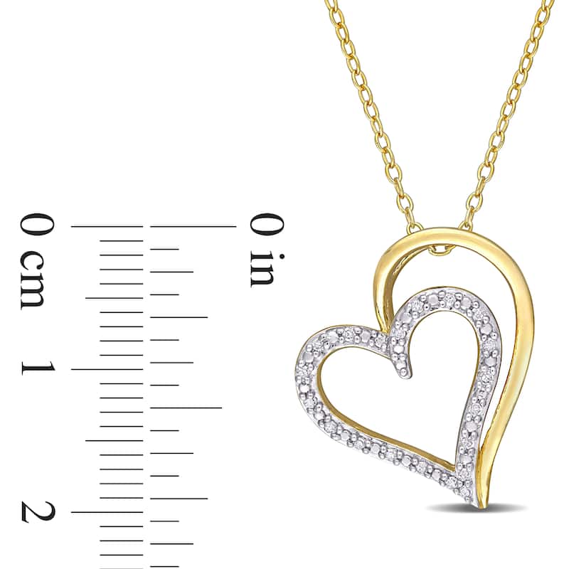 Miadora 1/10ct TDW Diamond Double Heart Necklace Two-Tone Silver