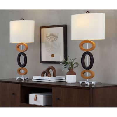 Carson Carrington Halo 29" Cedar Wood & Bronze Poly Table Lamp (Set of 2)