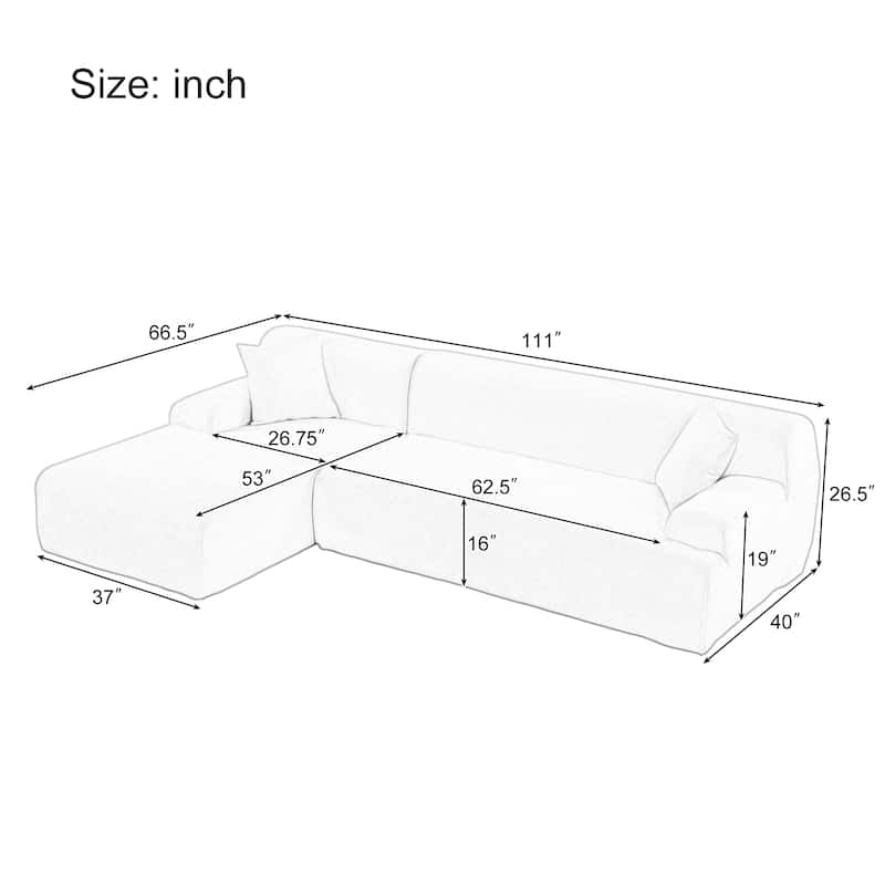 Chenille L-Shape Modular Sectional Sofa, 3 Seat Lounge Couch with 2 Pillows Corner Sofa Deep Seat Sofa for Living Room