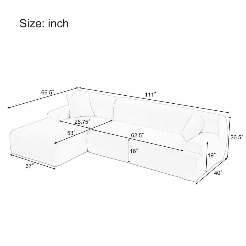L-Shape Modular Sectional Sofa for Living Room, 2 Piece Free Combination Sleeper Sofa Floor Lounge Recliner with 2 Pillows