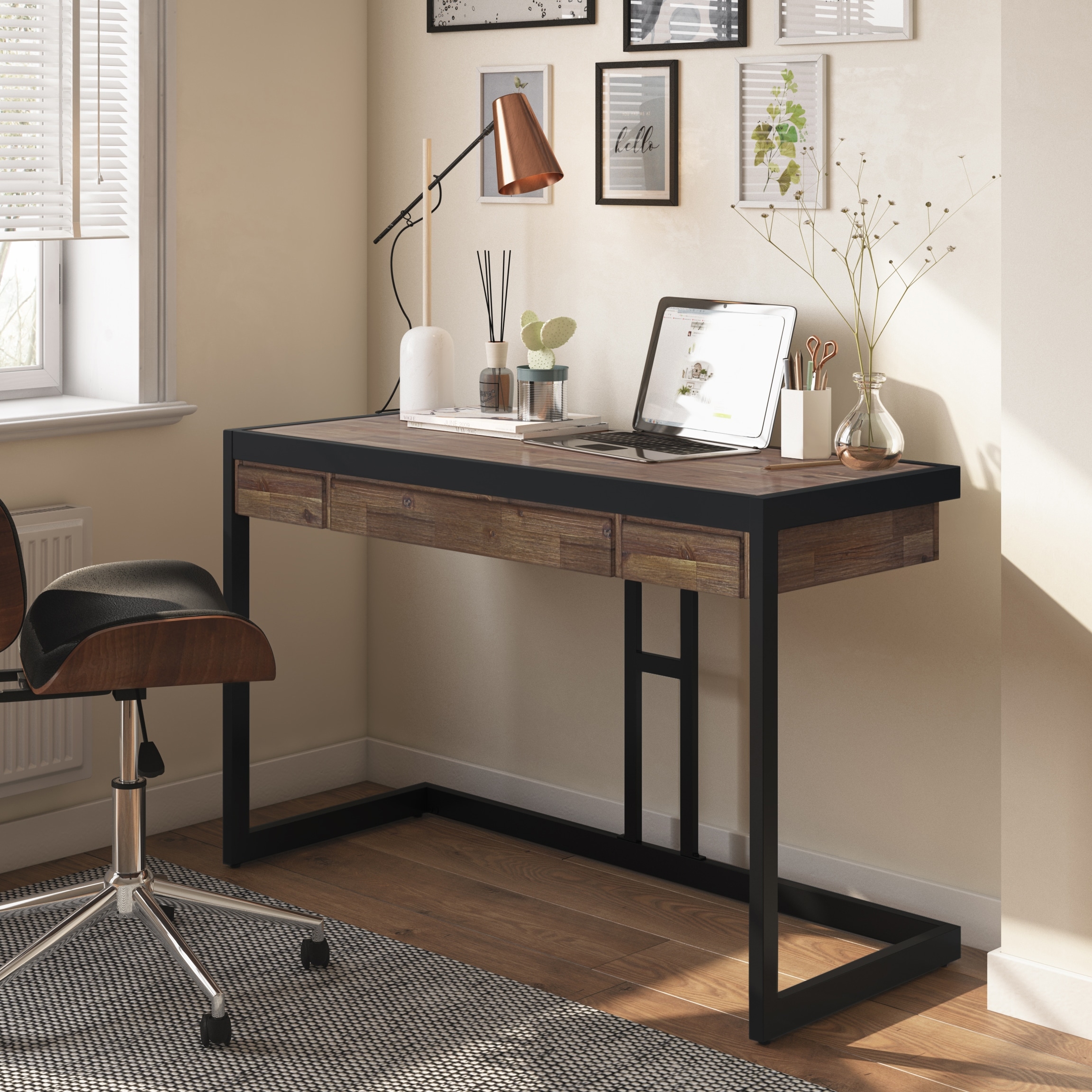 Wyndenhall stewart solid wood modern industrial 60 inch wide writing office outlet desk