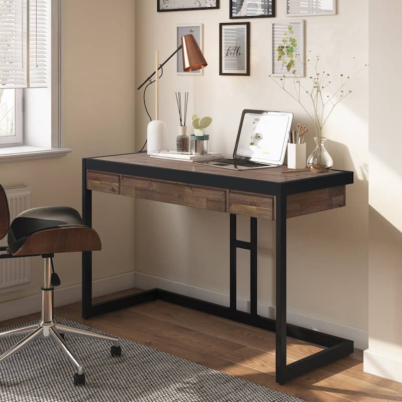 WYNDENHALL Cecilia SOLID ACACIA WOOD Industrial 48 inch Wide Small Desk in Rustic Natural Aged Brown - Rustic Natural Aged Brown