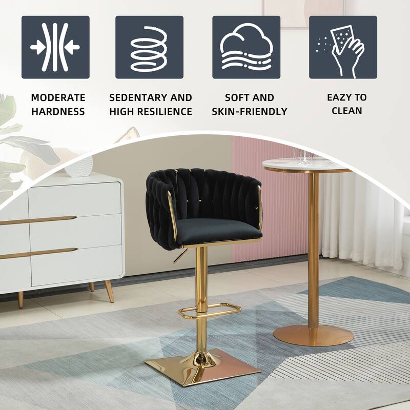 Velvet 360 Swivel Adjustable Height Lifting Vintage Bar Stools(set of 2) with Footrest