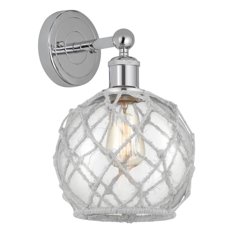 Innovations Lighting 616-1W-13-8 Farmhouse Rope Sconce Farmhouse Rope - Polished Chrome / Clear Glass with White Rope