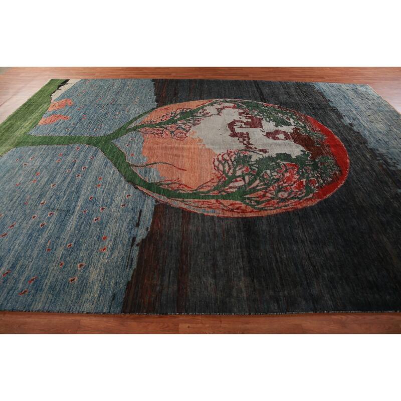 Vegetable Dye Art Deco Oriental Area Rug Hand-Knotted Wool Carpet - 9'11"x 13'0"