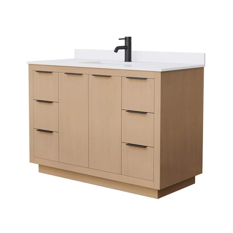 Wyndham Collection Maroni 48" Free Standing Single Basin Vanity Set - Light Straw / White Cultured Marble Top / Matte